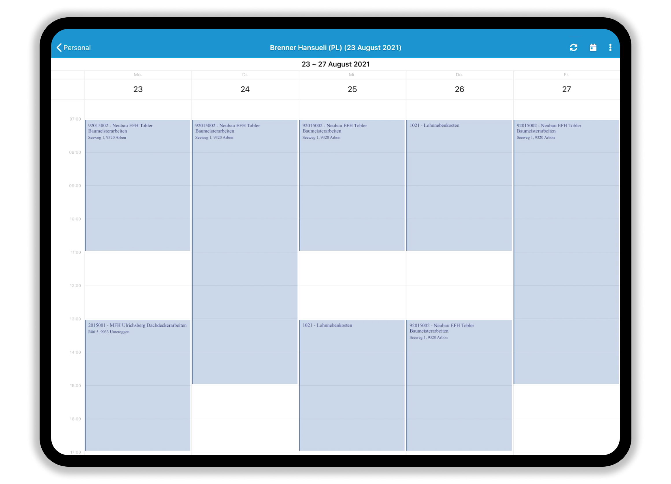 Ressourcenplanung App Tablet Kalender